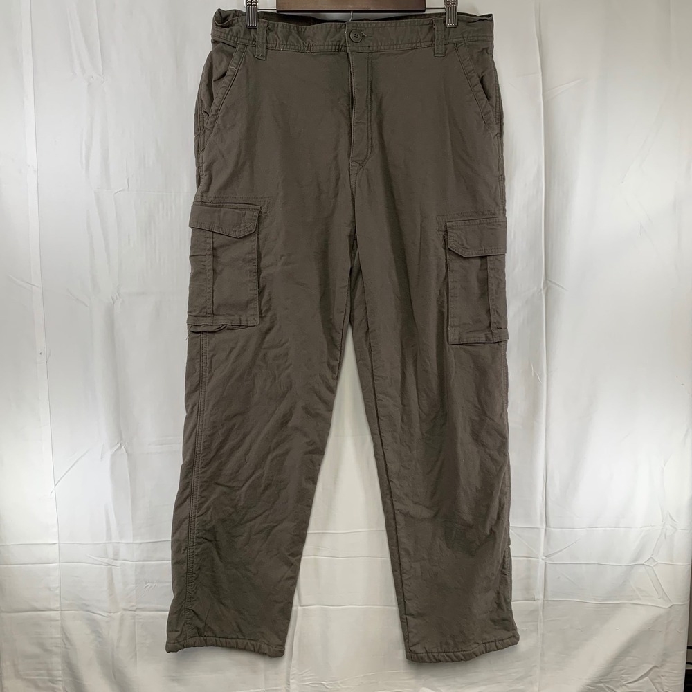 Smith's Workwear Cargo Pants Mens 36x32 Brown Fleece Lined Stretch Utility